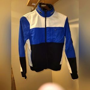 Tommy Hilfiger blue and white fleece and vinyl wind jacket small